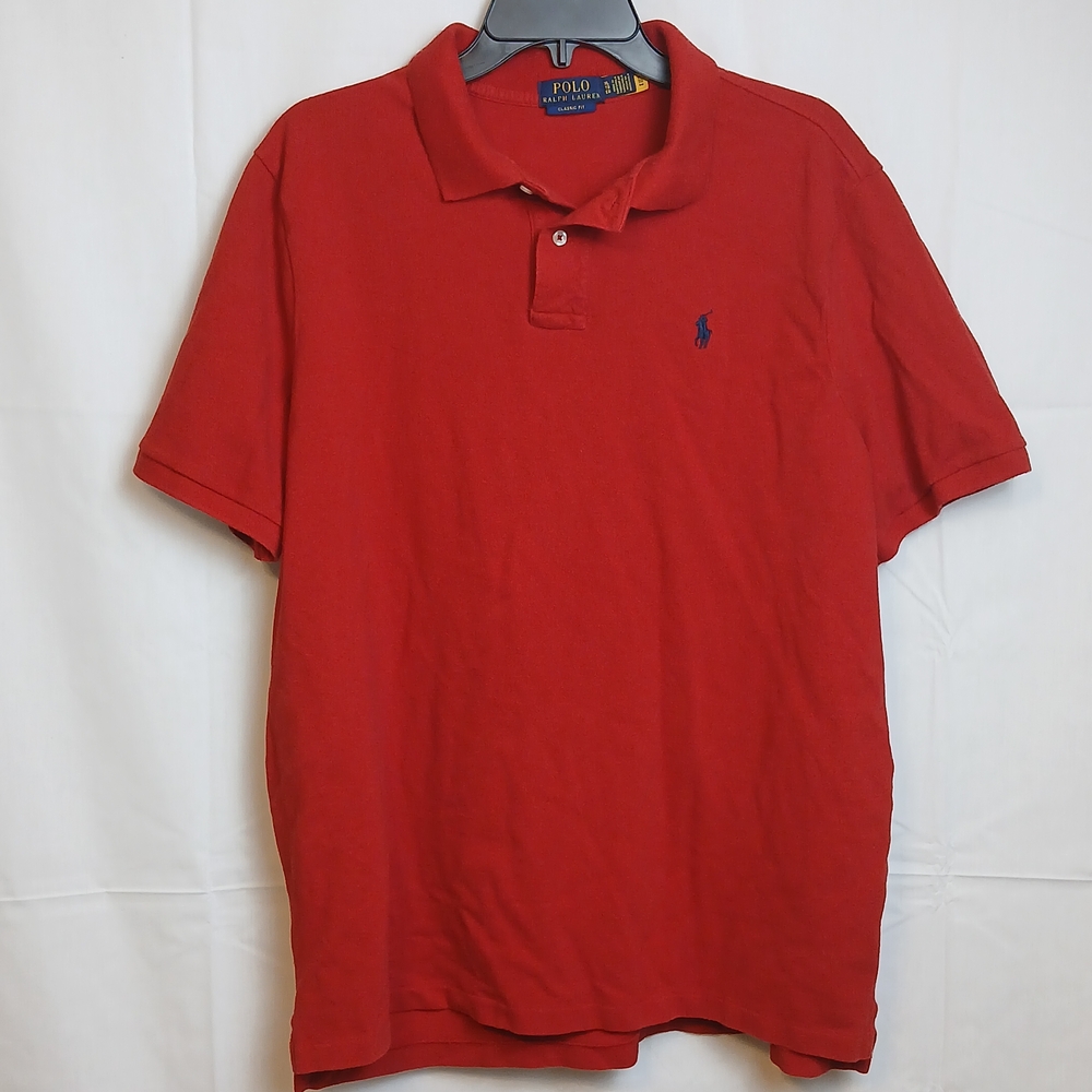 Polo by Ralph Lauren Red Polo with Navy Logo - Men - XL - Good Condition